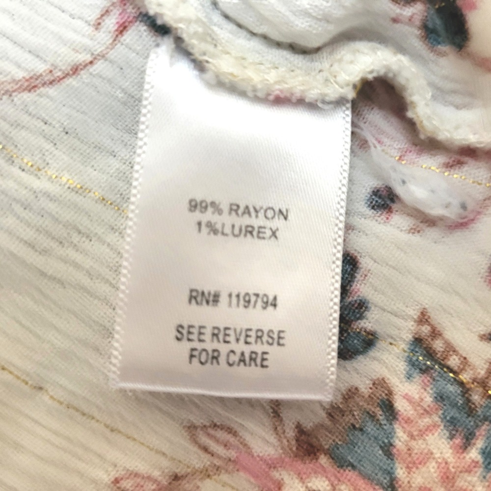 One World White Floral Boho Button 3/4 Balloon Sleeve Peasant Festival Blouse L - Picture 9 of 11